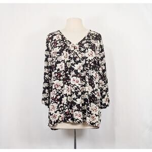 Fun2Fun Top Stitch Fix Black Floral Pintuck Pleats Blouse Women's Size 1X